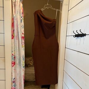 Elegant One-Shoulder Brown Dress